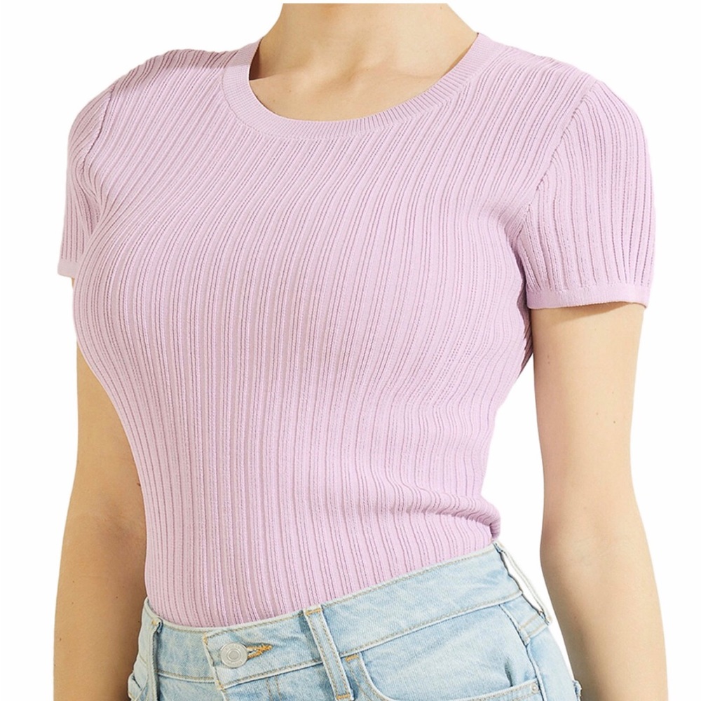 NWT Guess Short Sleeve Nyota Rib Crew Neck Sweater
